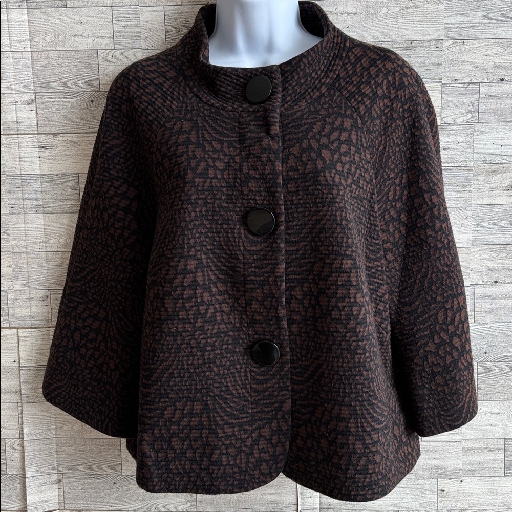 Brown Jacket Blazer Vintage Patterned Button 3/4 … - image 1